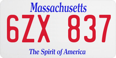 MA license plate 6ZX837