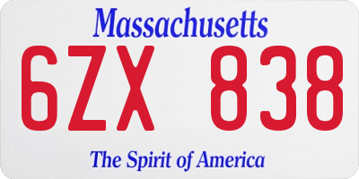 MA license plate 6ZX838