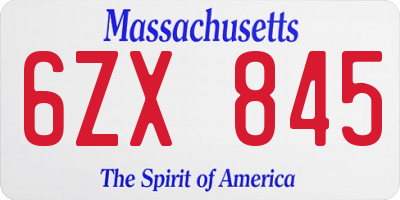 MA license plate 6ZX845