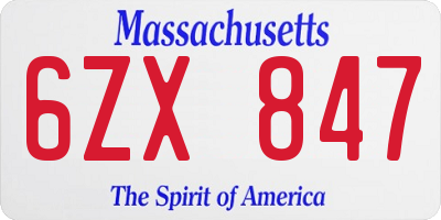 MA license plate 6ZX847