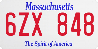 MA license plate 6ZX848
