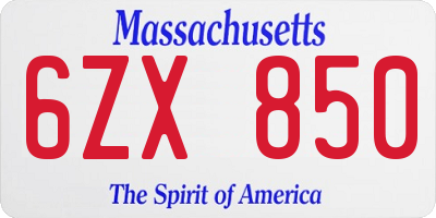 MA license plate 6ZX850