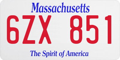 MA license plate 6ZX851