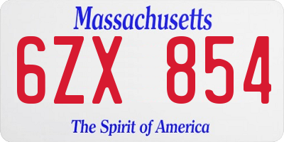 MA license plate 6ZX854