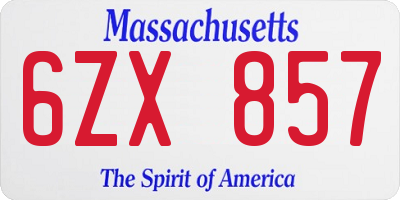MA license plate 6ZX857