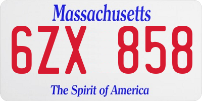 MA license plate 6ZX858