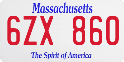 MA license plate 6ZX860