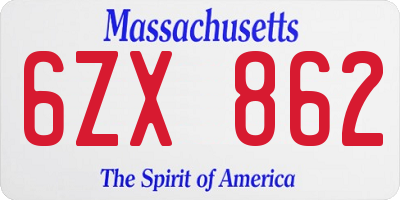 MA license plate 6ZX862