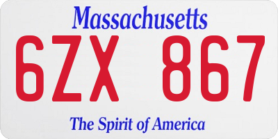 MA license plate 6ZX867
