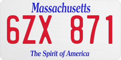 MA license plate 6ZX871