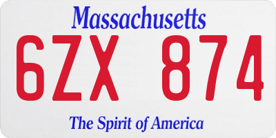 MA license plate 6ZX874