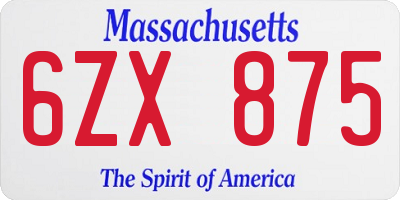 MA license plate 6ZX875