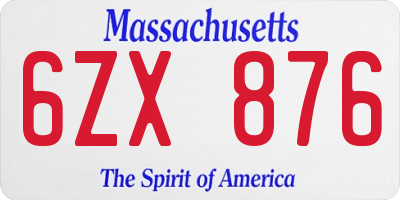 MA license plate 6ZX876