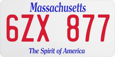 MA license plate 6ZX877