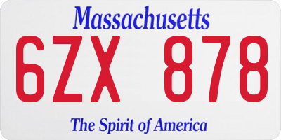 MA license plate 6ZX878