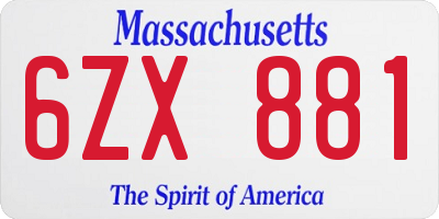 MA license plate 6ZX881