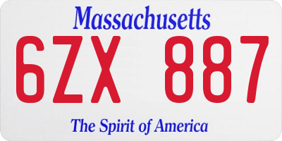 MA license plate 6ZX887