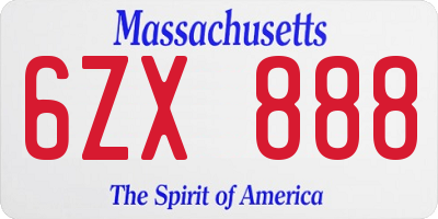 MA license plate 6ZX888