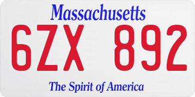 MA license plate 6ZX892