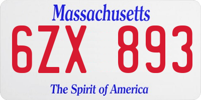 MA license plate 6ZX893