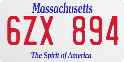MA license plate 6ZX894