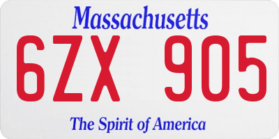 MA license plate 6ZX905