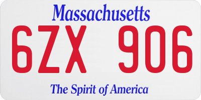 MA license plate 6ZX906
