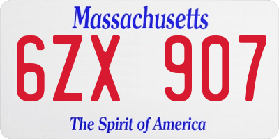 MA license plate 6ZX907