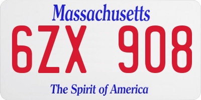 MA license plate 6ZX908