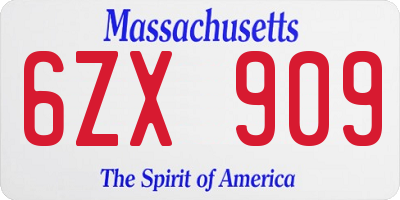MA license plate 6ZX909