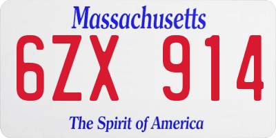 MA license plate 6ZX914
