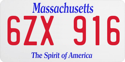 MA license plate 6ZX916