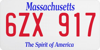 MA license plate 6ZX917