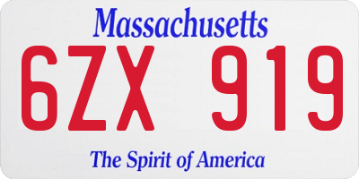 MA license plate 6ZX919