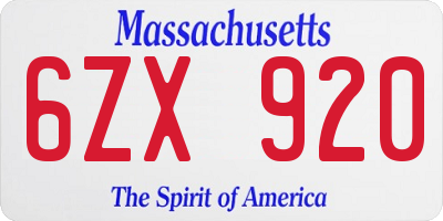 MA license plate 6ZX920