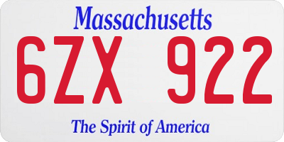 MA license plate 6ZX922