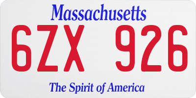 MA license plate 6ZX926