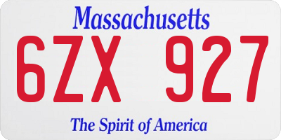 MA license plate 6ZX927