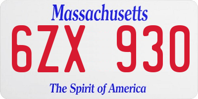 MA license plate 6ZX930