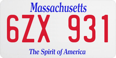 MA license plate 6ZX931