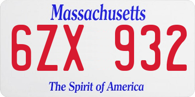 MA license plate 6ZX932