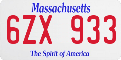 MA license plate 6ZX933