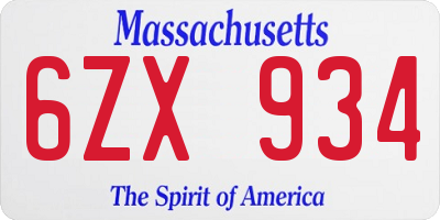 MA license plate 6ZX934