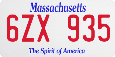 MA license plate 6ZX935