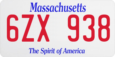 MA license plate 6ZX938