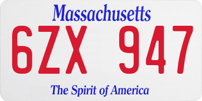 MA license plate 6ZX947