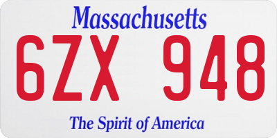 MA license plate 6ZX948
