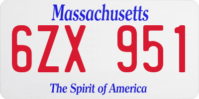 MA license plate 6ZX951
