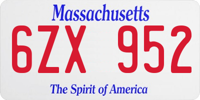 MA license plate 6ZX952