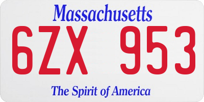 MA license plate 6ZX953